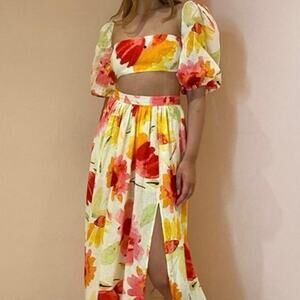 NWT RUMER Camille Sunshine Crop Top Watercolor Floral Print Size XXS